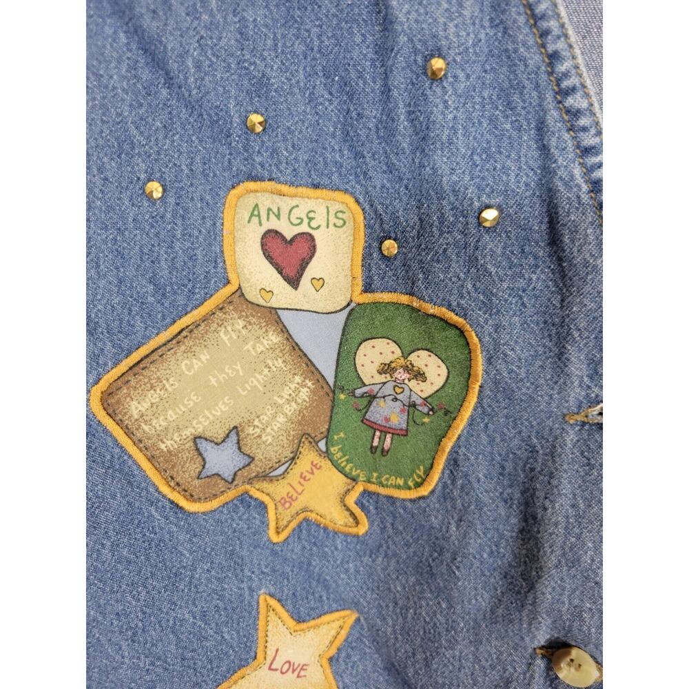 Quacker Factory Blue Denim Believe Love Angel Sleeveless Vest Women's Size 1X - Picture 8 of 11